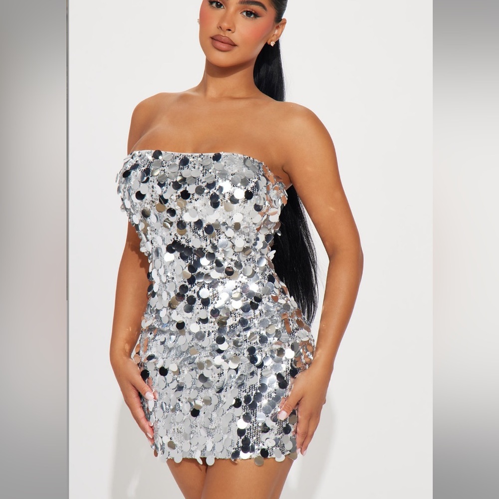 Amber Sequin Mini Dress- Silver